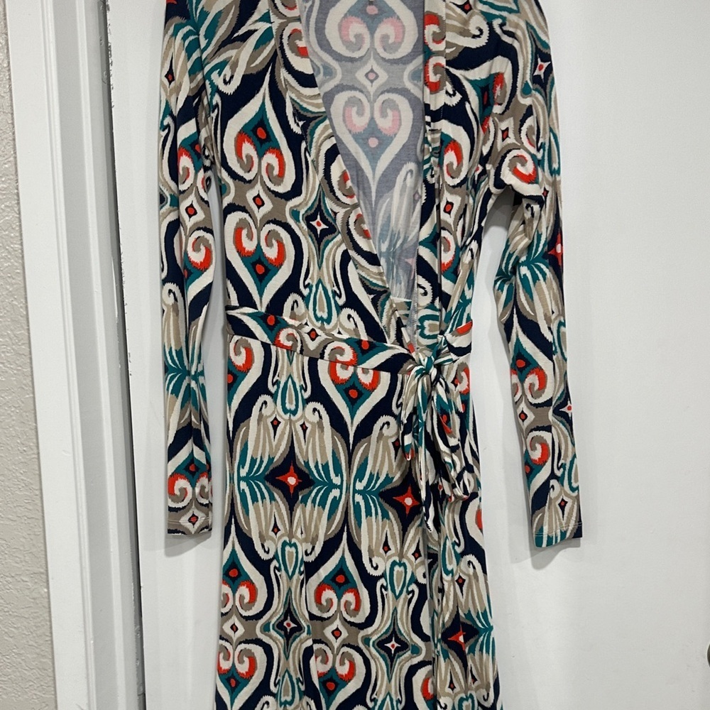 Tart Long Sleeve Geometric Dress - Blue, Red, Cream 0111
